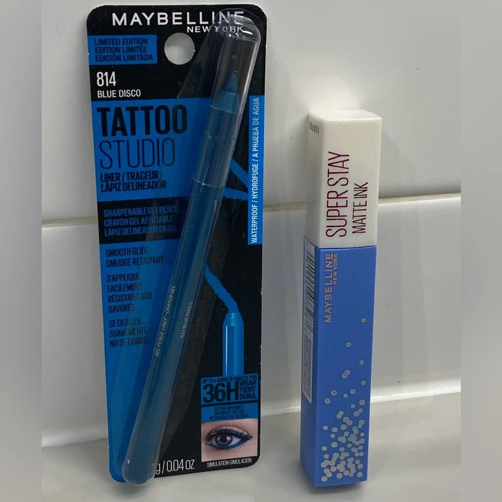 MAYBELLINE BLUE DISCO LINER & LIPSTICK NEW